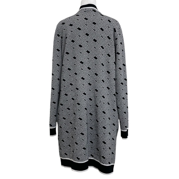 Guess Black & White Logo Knit Cachet Open Front Cardigan - Picture 3 of 10